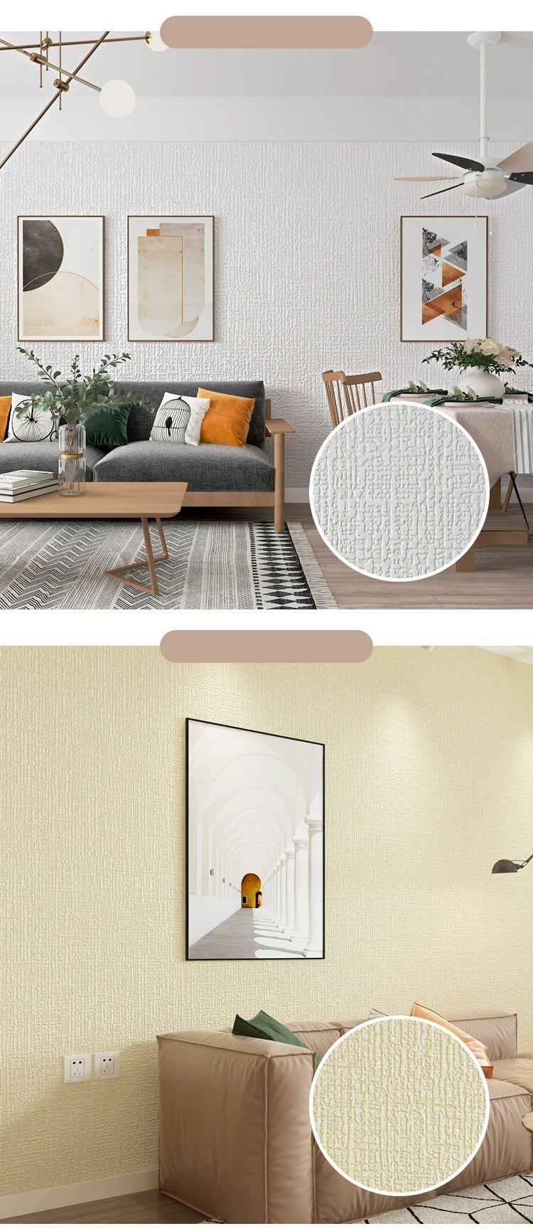 50cm Linen 3D Foam Self-adhesive PVC Solid Color Thickened Waterproof Background Wall Renovation Wallpaper Wall Stickers