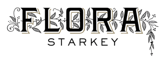 Flora Starkey logo with decorative elements on a white background