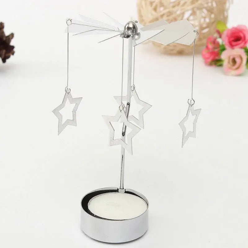 Silver Xmas Rotating Rotary Spinning Carrousel Tea Light Candle Holder Center Decor Newest