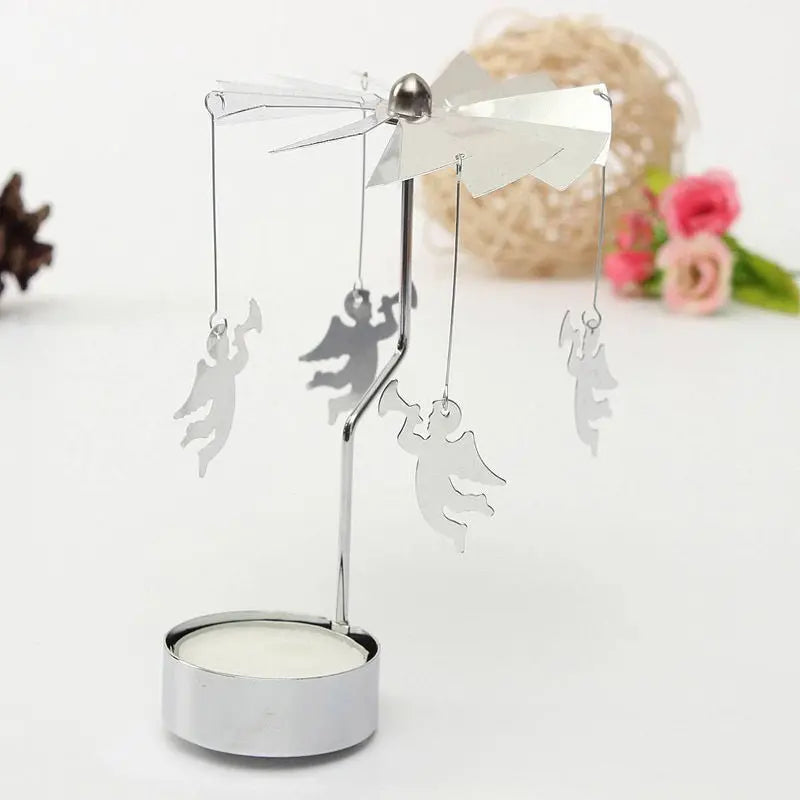 Silver Xmas Rotating Rotary Spinning Carrousel Tea Light Candle Holder Center Decor Newest