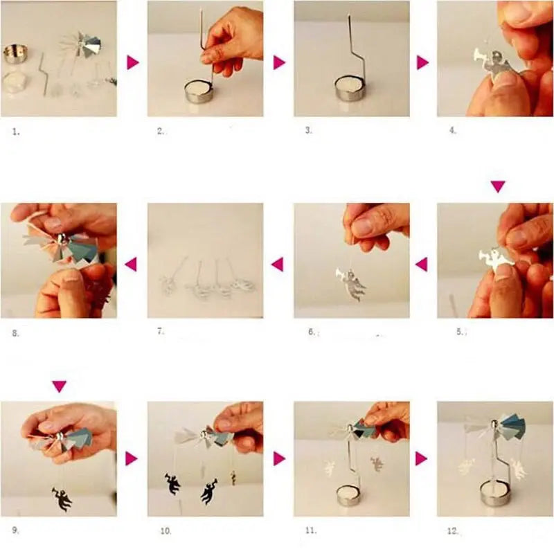 Silver Xmas Rotating Rotary Spinning Carrousel Tea Light Candle Holder Center Decor Newest