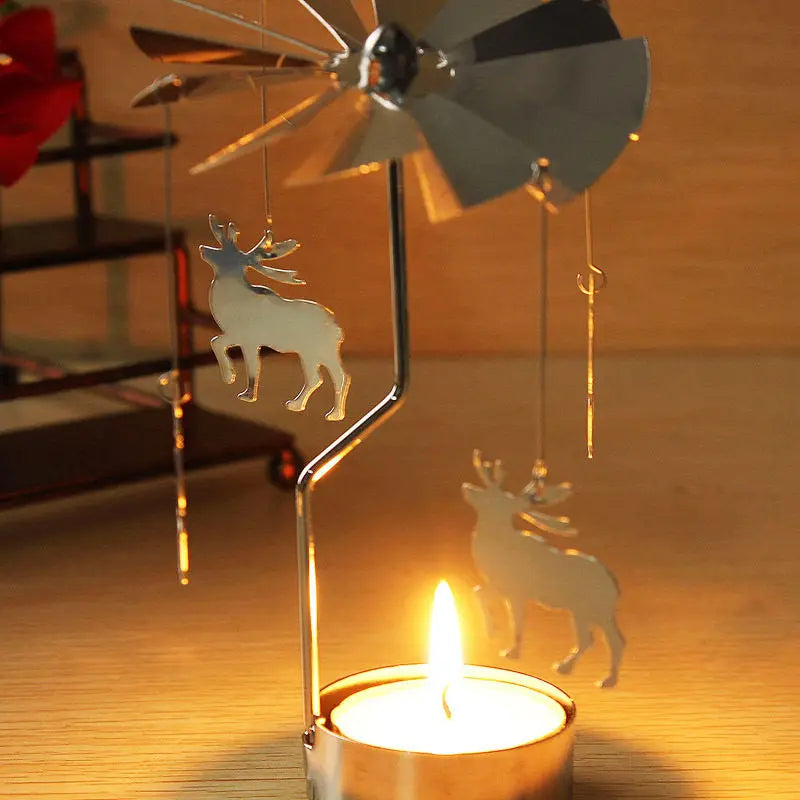 Silver Xmas Rotating Rotary Spinning Carrousel Tea Light Candle Holder Center Decor Newest