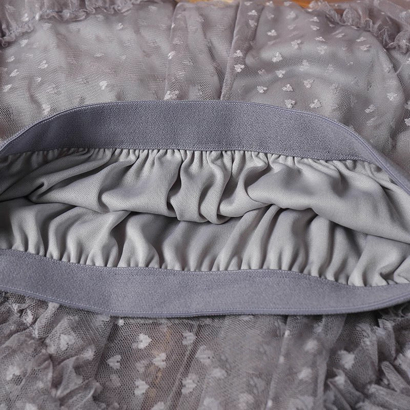 2025 Mesh Heart Printed Skirt Women Elastic High Waist Skirt Elegant Tulle A Line Ruffle Party Skirt Long Summer Saia Feminina