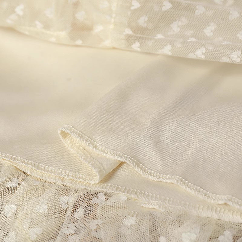 2025 Mesh Heart Printed Skirt Women Elastic High Waist Skirt Elegant Tulle A Line Ruffle Party Skirt Long Summer Saia Feminina