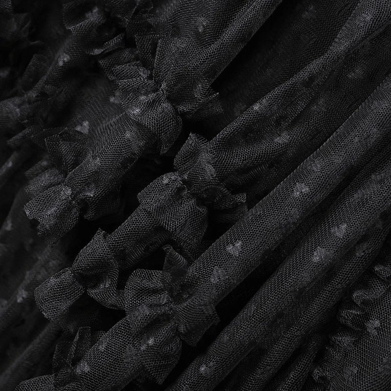 2025 Mesh Heart Printed Skirt Women Elastic High Waist Skirt Elegant Tulle A Line Ruffle Party Skirt Long Summer Saia Feminina