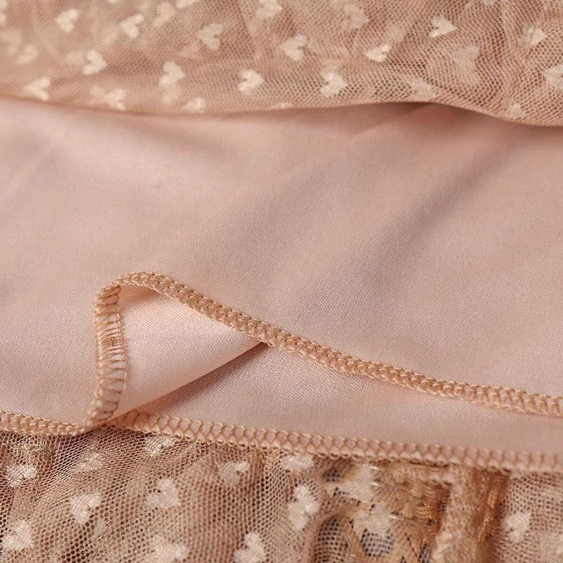 2025 Mesh Heart Printed Skirt Women Elastic High Waist Skirt Elegant Tulle A Line Ruffle Party Skirt Long Summer Saia Feminina