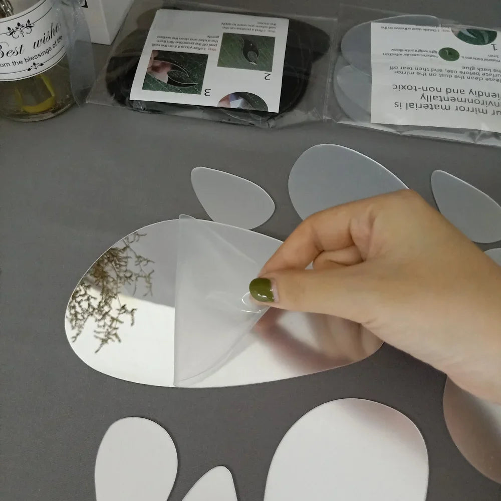 3D Mirror Wall Decals 20pcs Irregular Geometric Cobblestone shape Self-adhesive Detachable Acrylic Mirror Wall Sticker HomeDecor