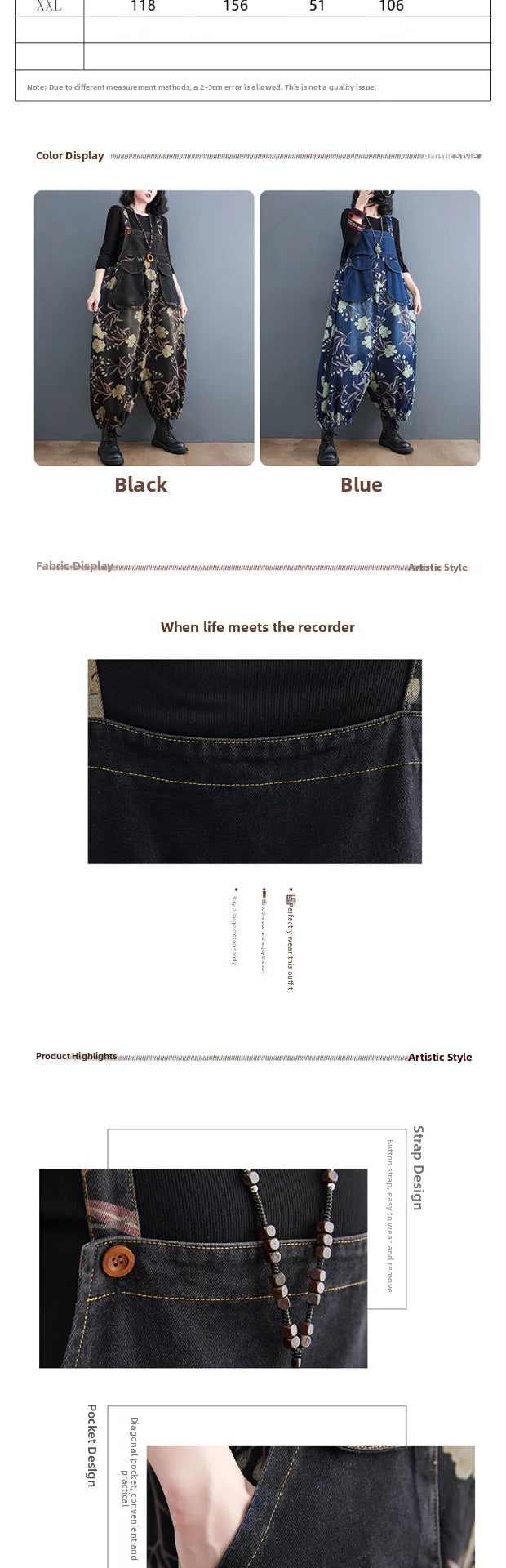 Slimming Floral Print Denim Overalls Women's Loose Fit High Waist Long Pants Autumn Season Faion plus Size Jeans Overalls