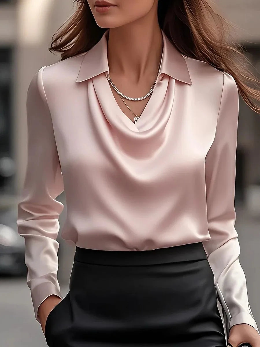 Temperament elegant print simple swing collar shirt collar women's top