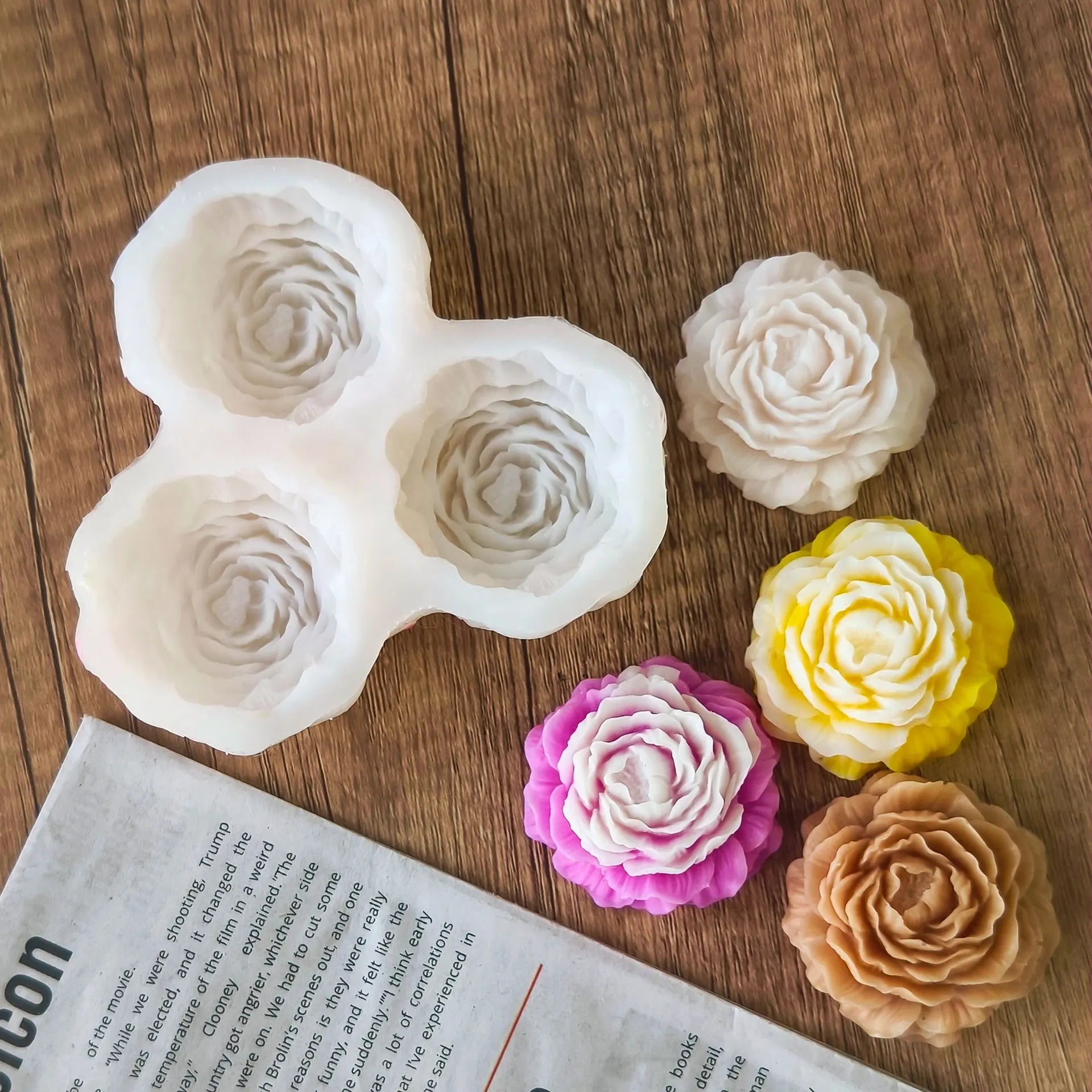 DIY Flower Aroma Candle Plaster Diffuser Stone Mould Candy Chocolate Baking Tool 3in1 Peony Flowers Handmade Soap Silicone Mold