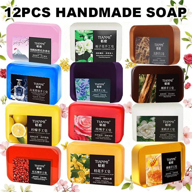 12 PCS fruit and flower scented hand soaps, rose scented, cologne perfume scented, lemon scented and other 10 different scented
