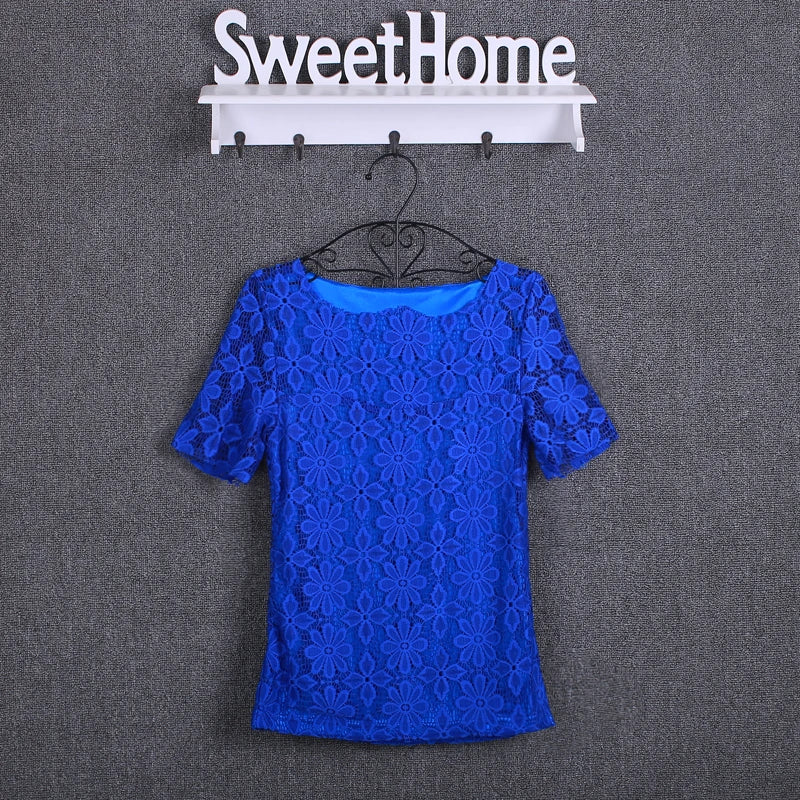 Summer Lace Women Blouse Shirt Casual Solid Hollow Clothing Top