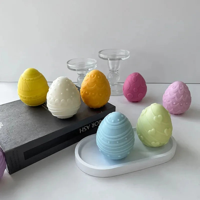 3D Easter Egg Candle Silicone Mold DIY Aromatherapy Candle Plaster Resin Ornaments Geometric Eggs Mould Easter Decor Crafts