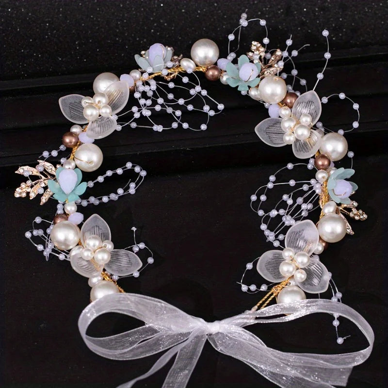 Pearl Crystal Bridal Headband Hairband Rhinestone Wedding Hair Accessories Jewelry Vine For Women Bride Tiara Headband Headpiece