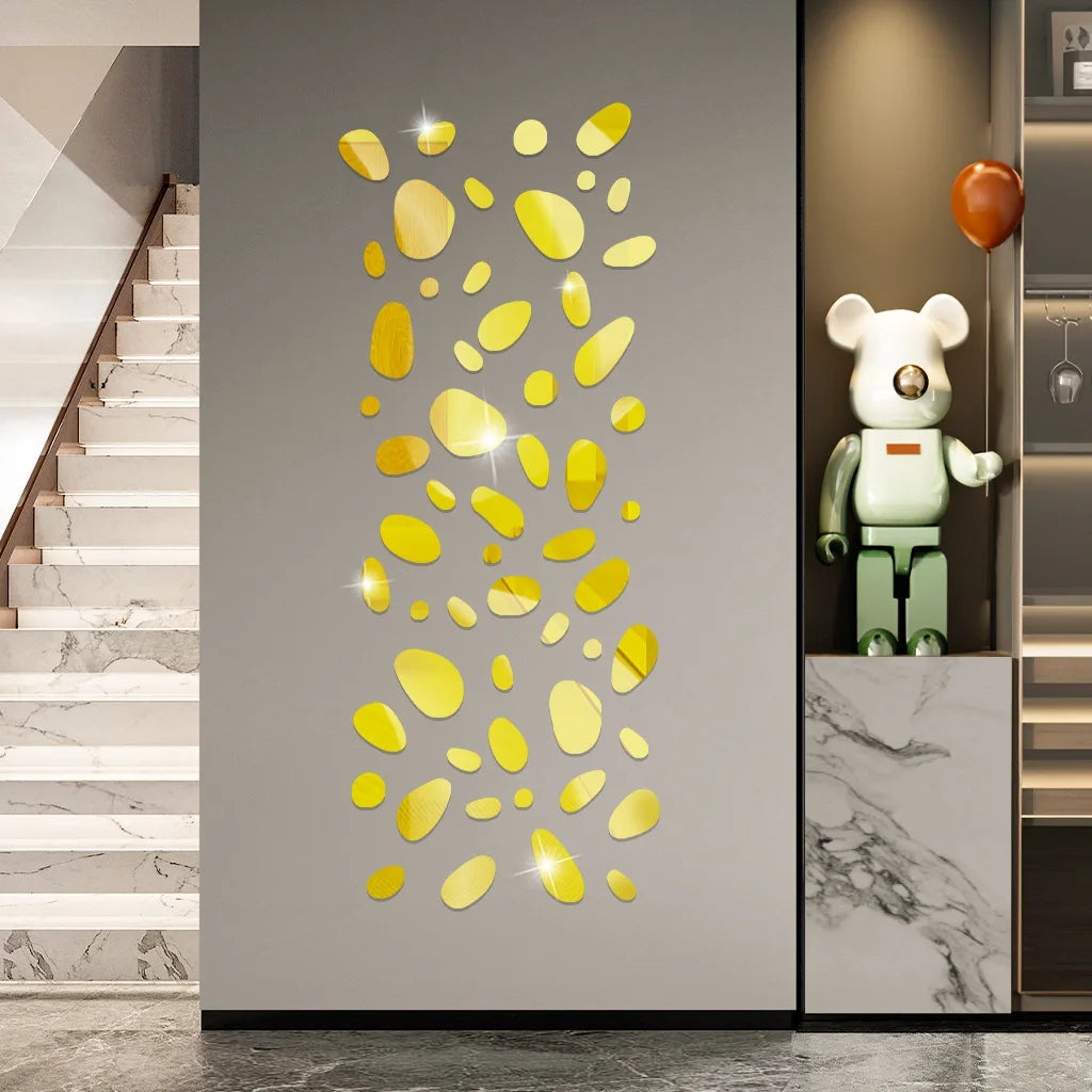 3D Mirror Wall Decals 20pcs Irregular Geometric Cobblestone shape Self-adhesive Detachable Acrylic Mirror Wall Sticker HomeDecor