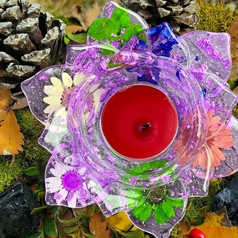 1pc- Lotus tea lamp resin mold, suitable for DIY jewelry, container boxes, candlesticks, and desktop decoration