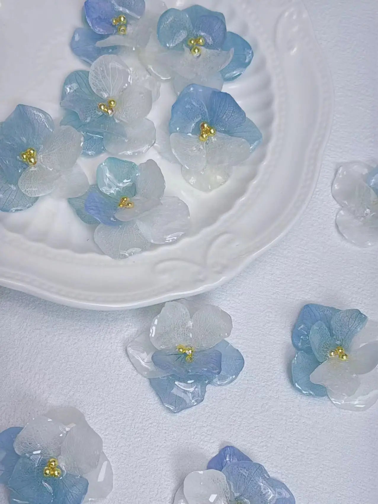 4PCS DIY Rubber Real Dried Hydrangea Flower Earrings Necklaces Bracelets Accessories Real Large-Leaf Hydrangea Fairy Accessories