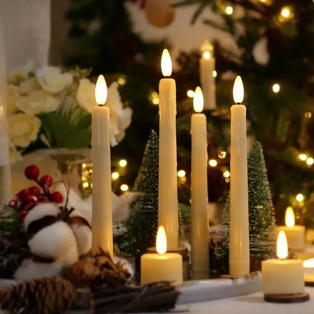 FPOO Flameless Candles Dinner Lighting Table Home Decoration Candle Light With Timer Remote Flickering Decorative Led Taper Lamp