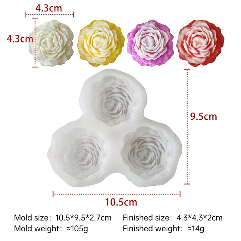 DIY Flower Aroma Candle Plaster Diffuser Stone Mould Candy Chocolate Baking Tool 3in1 Peony Flowers Handmade Soap Silicone Mold