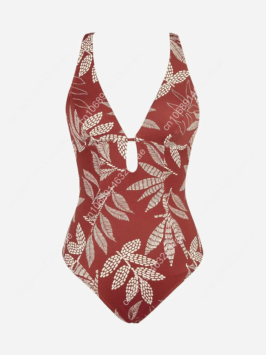 Women's One Piece Swimsuit Deep V Neck Keyhole Cutout O Ring Textured Bathing Suit