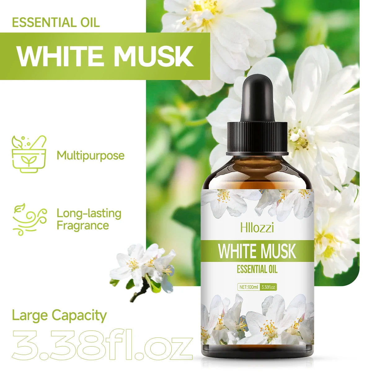White Musk essential oil is suitable for skincare, bath and shower use, and as a diffuser for all skin types.