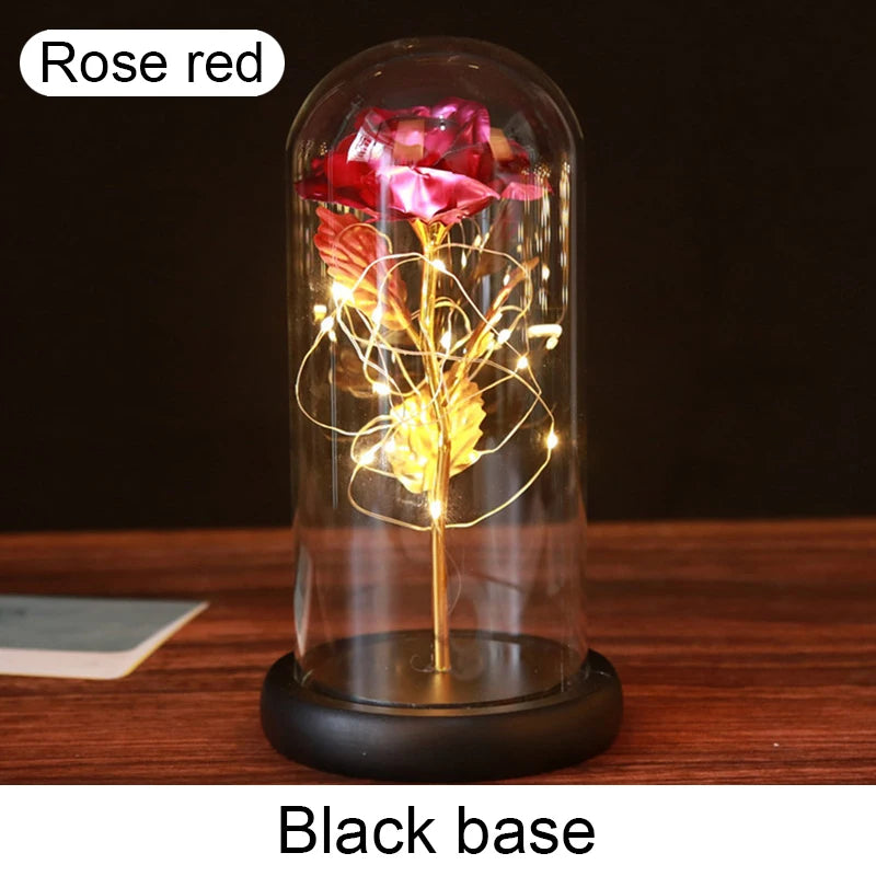 Mothers Day Gifts Party LED Light Foil Flower in Glass Cover Valentine's Day Gift in Glass Simulation Rose Flower