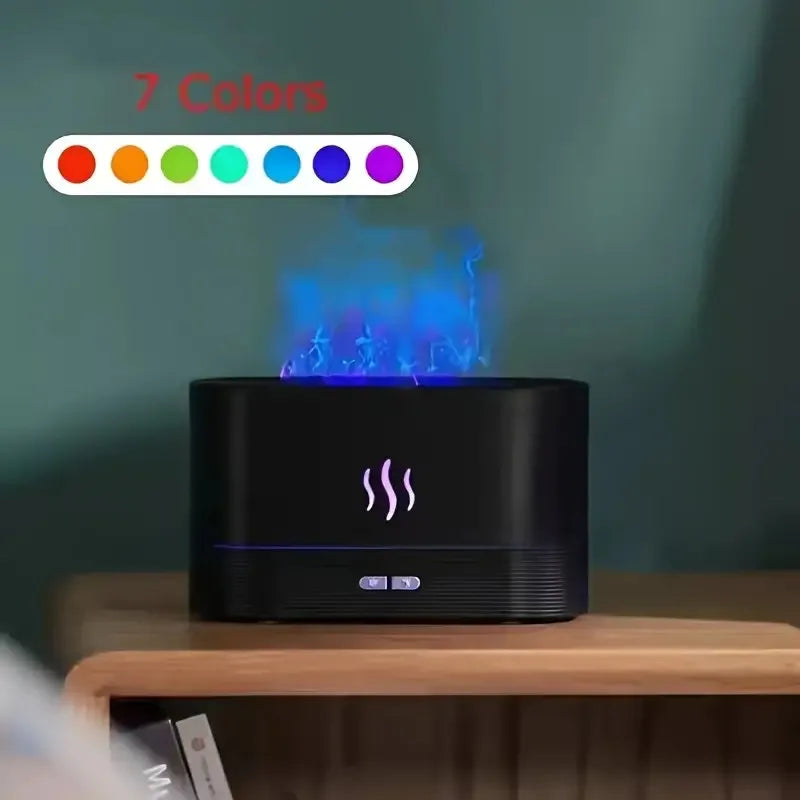 1pc New Flame Simulation Flame Ultrasonic Humidifier, Portable 7-Color Flame Fireplace Air Aromatic Essential Oil Diffuser, USB