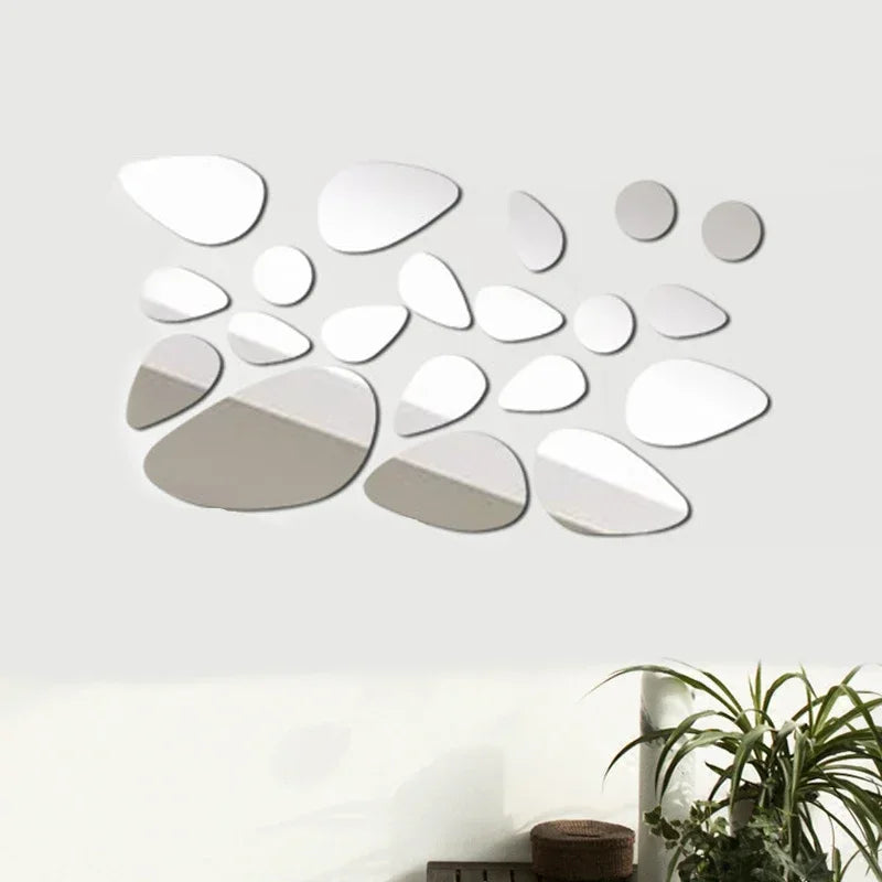 3D Mirror Wall Decals 20pcs Irregular Geometric Cobblestone shape Self-adhesive Detachable Acrylic Mirror Wall Sticker HomeDecor