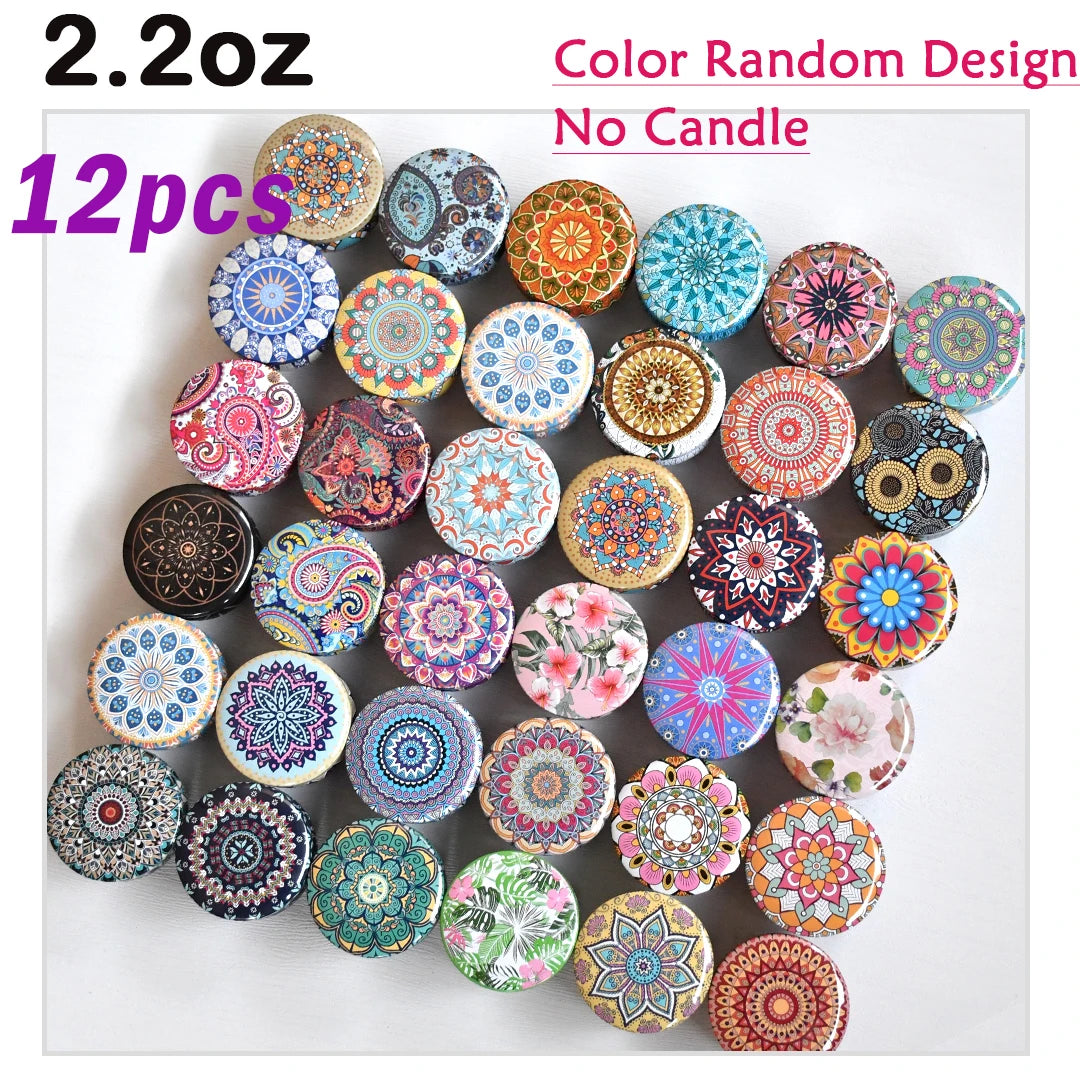 56 Colorful Floral Patterned Tin Boxes, Available in Sets of 36pcs, Each Containing 2.2-Ounce Candle Jars