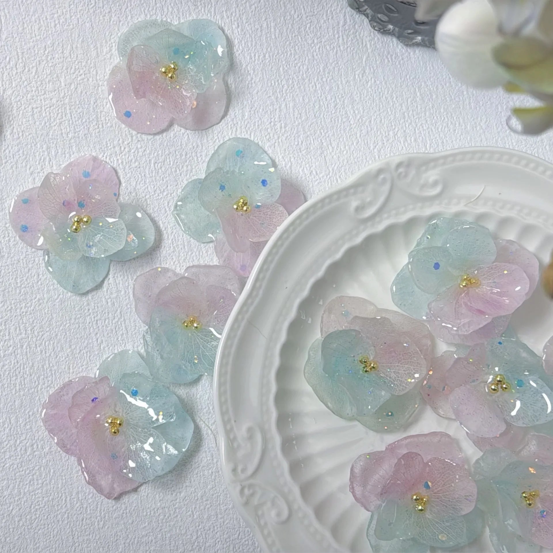 4PCS DIY Rubber Real Dried Hydrangea Flower Earrings Necklaces Bracelets Accessories Real Large-Leaf Hydrangea Fairy Accessories