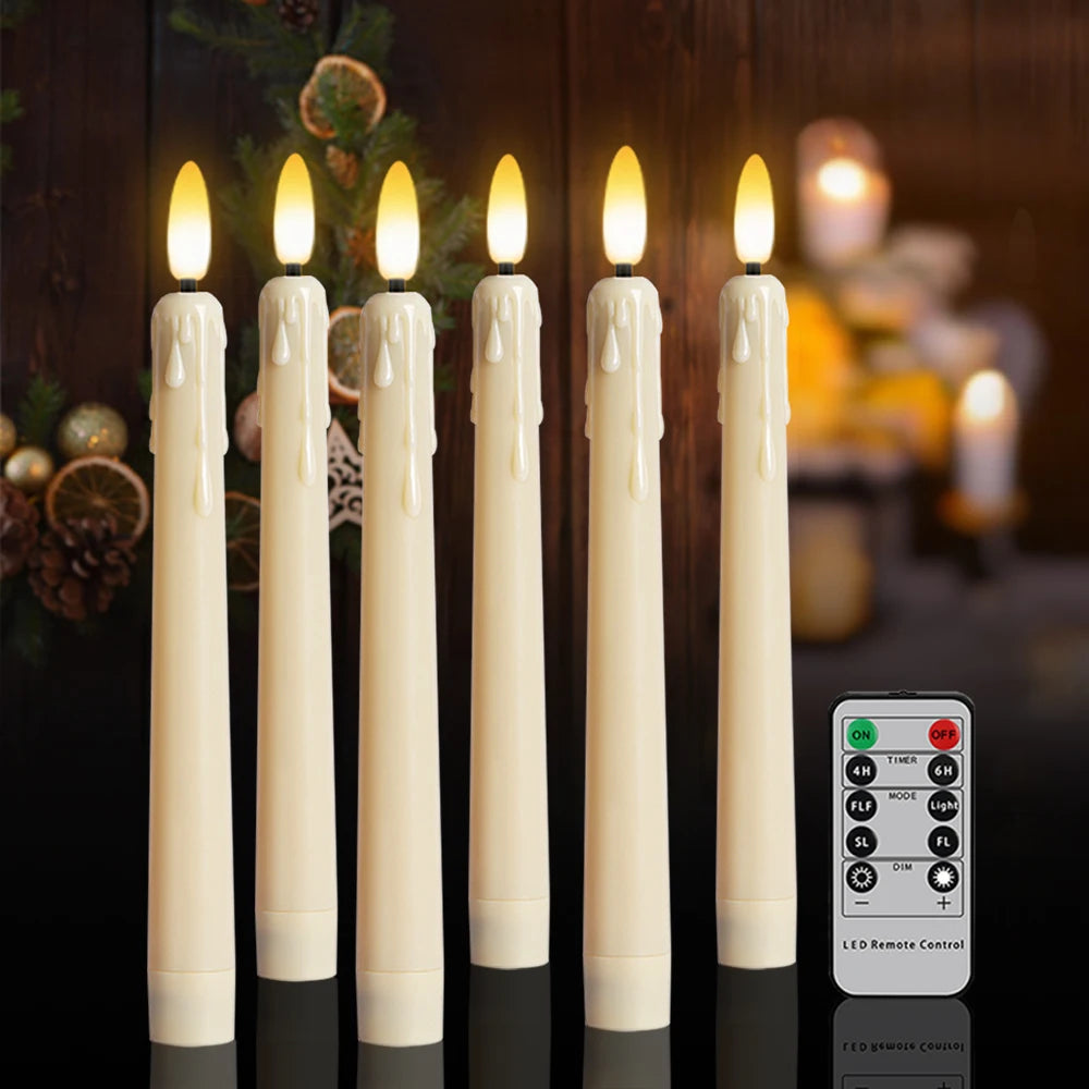 FPOO Flameless Candles Dinner Lighting Table Home Decoration Candle Light With Timer Remote Flickering Decorative Led Taper Lamp