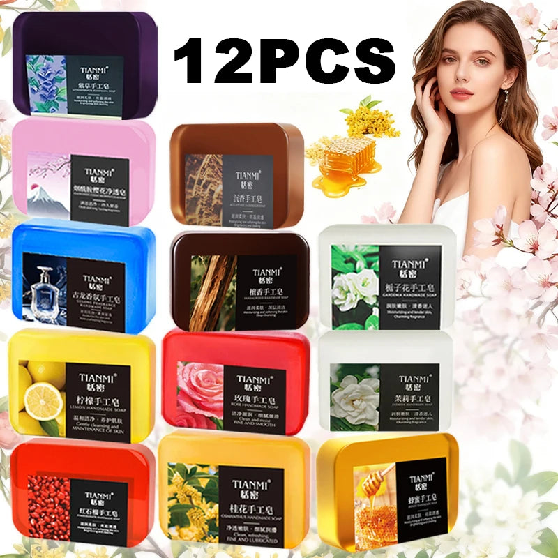12 PCS fruit and flower scented hand soaps, rose scented, cologne perfume scented, lemon scented and other 10 different scented