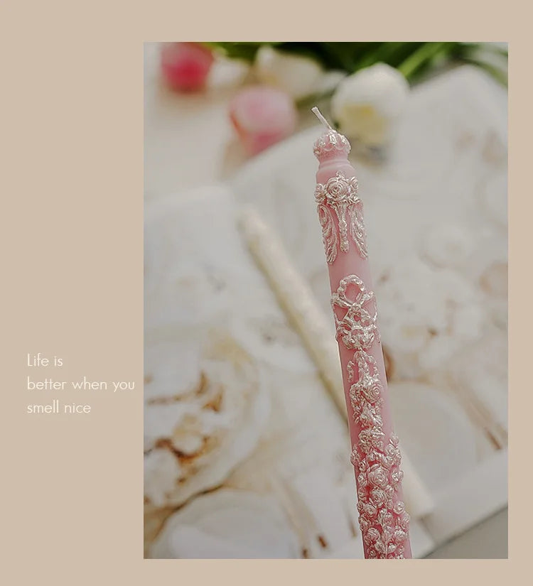 Embossed Long Candles for Candlesticks Taper Scented Wedding Candles Ceremony Home Decorations Item