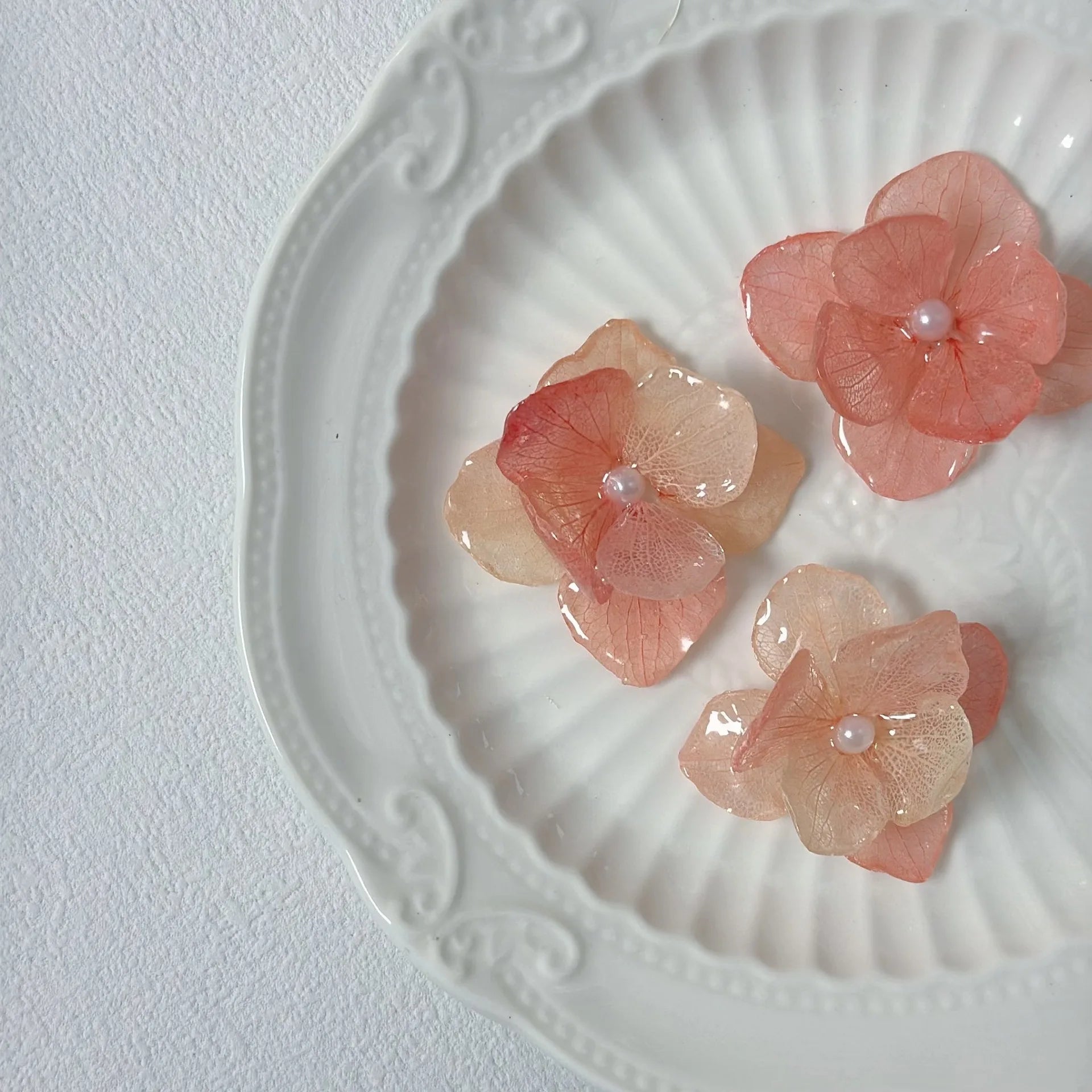 4PCS DIY Rubber Real Dried Hydrangea Flower Earrings Necklaces Bracelets Accessories Real Large-Leaf Hydrangea Fairy Accessories