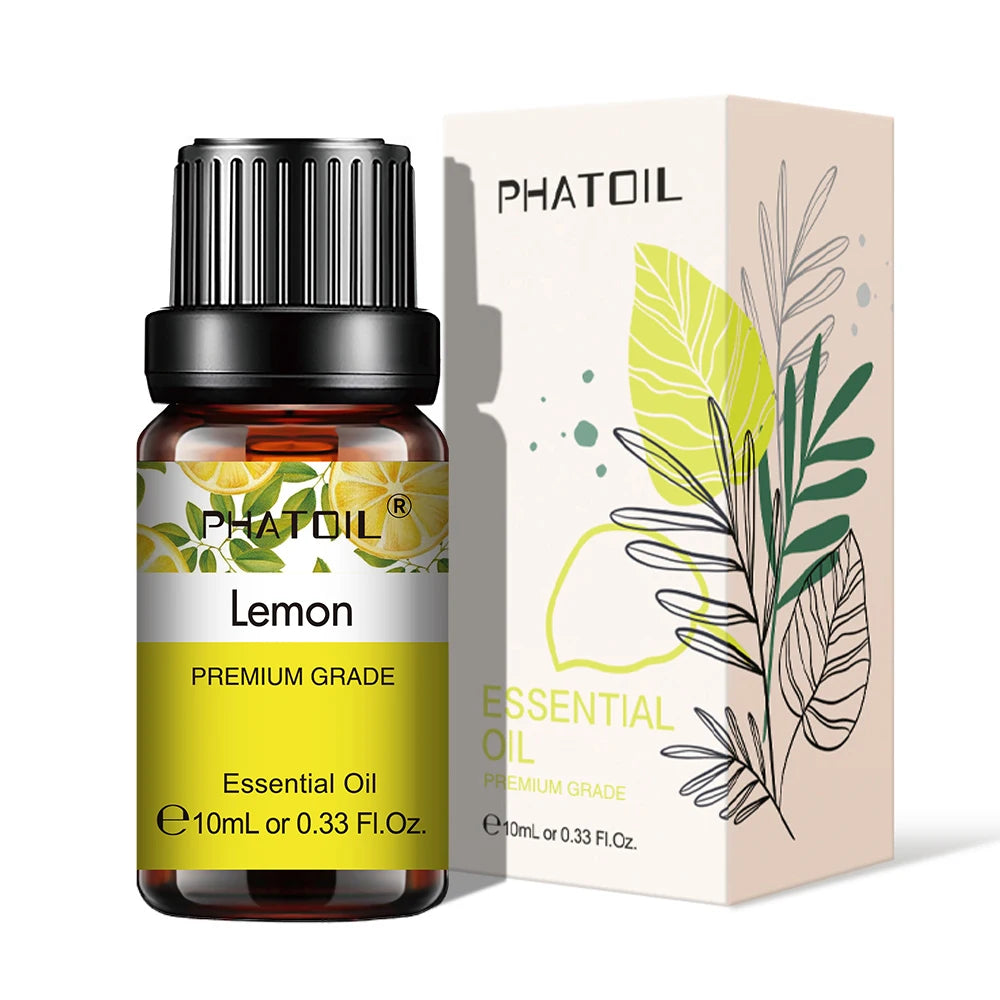 PHATOIL 10ml Natural Essential Oils for Diffuser Aromatherapy Lavender Vanilla Lemon Rose Lemongrass Essential Oil DIY Soap