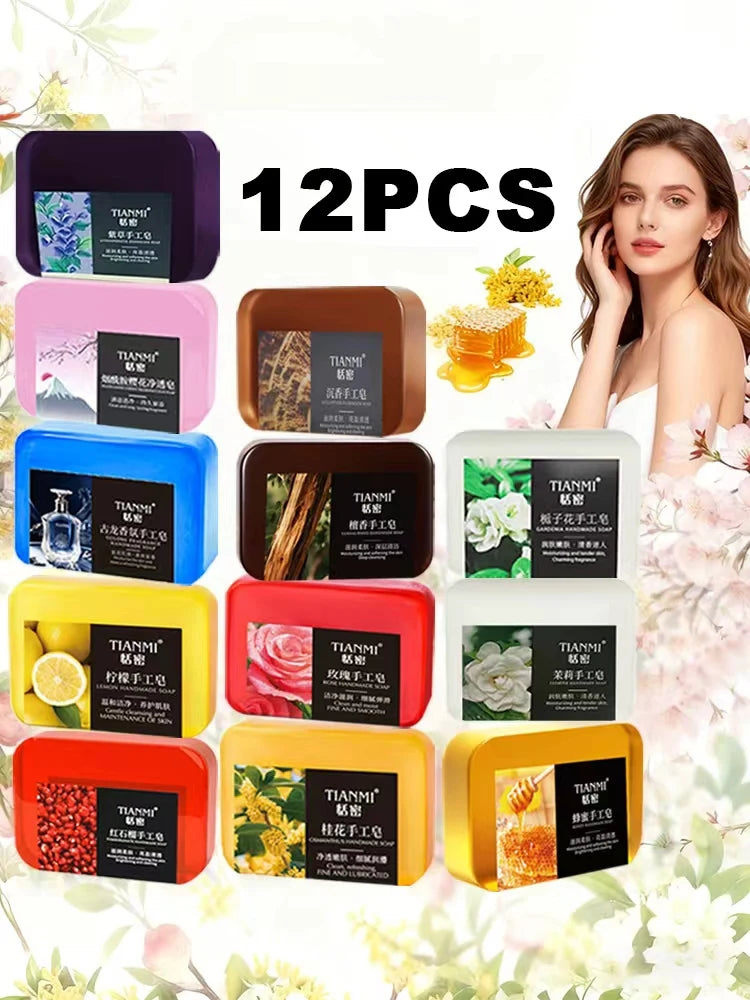 12 PCS fruit and flower scented hand soaps, rose scented, cologne perfume scented, lemon scented and other 10 different scented