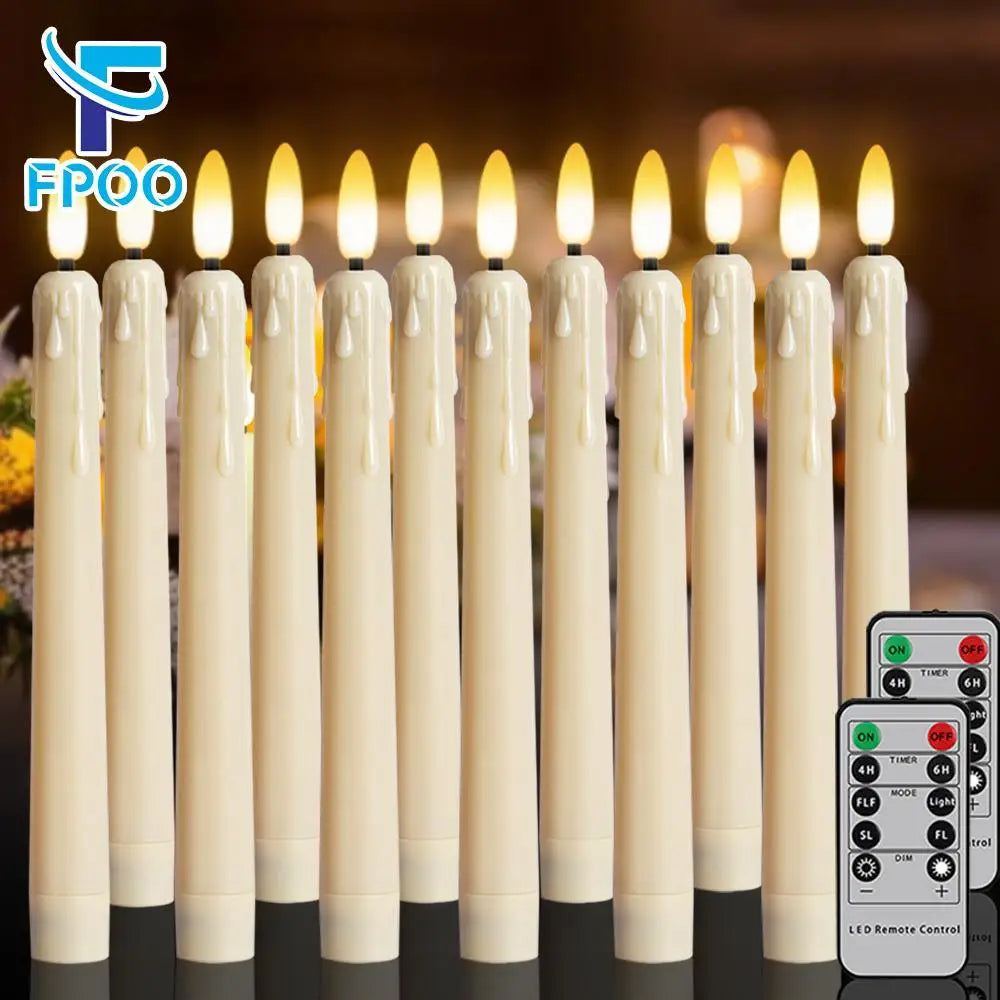 FPOO Flameless Candles Dinner Lighting Table Home Decoration Candle Light With Timer Remote Flickering Decorative Led Taper Lamp