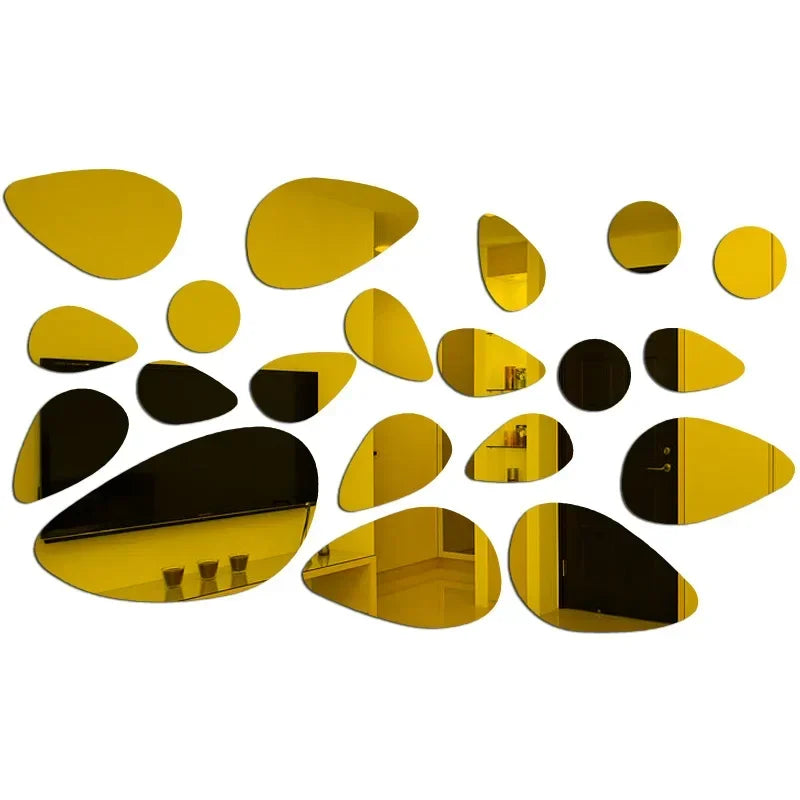 3D Mirror Wall Decals 20pcs Irregular Geometric Cobblestone shape Self-adhesive Detachable Acrylic Mirror Wall Sticker HomeDecor