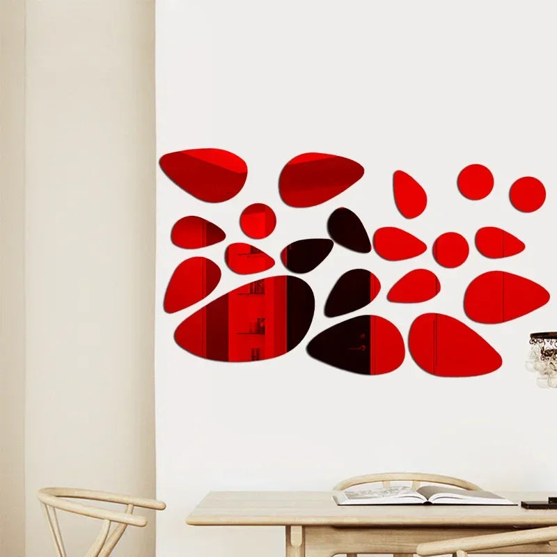 3D Mirror Wall Decals 20pcs Irregular Geometric Cobblestone shape Self-adhesive Detachable Acrylic Mirror Wall Sticker HomeDecor