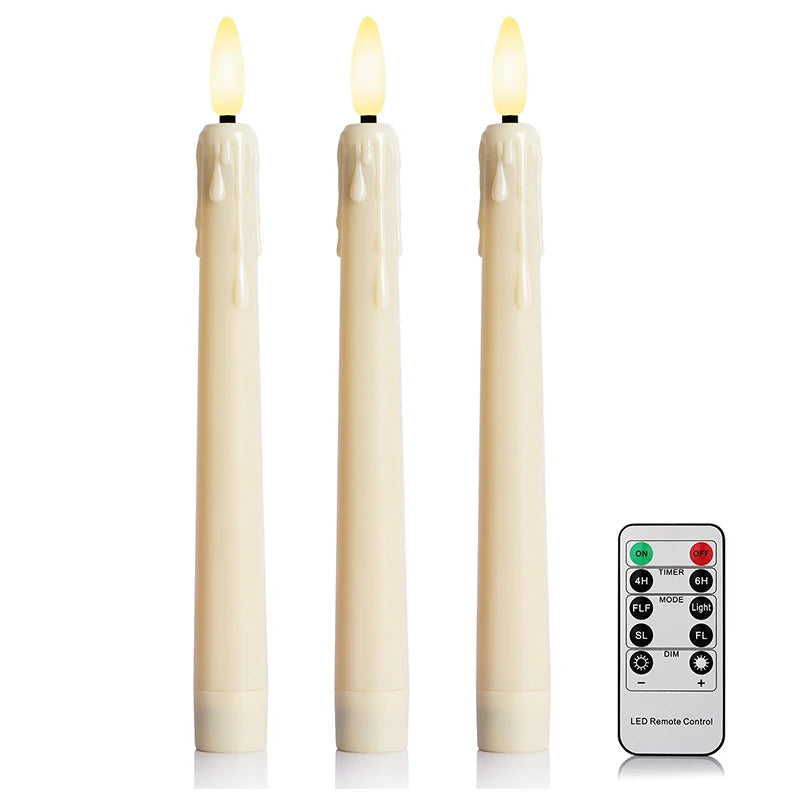 FPOO Flameless Candles Dinner Lighting Table Home Decoration Candle Light With Timer Remote Flickering Decorative Led Taper Lamp