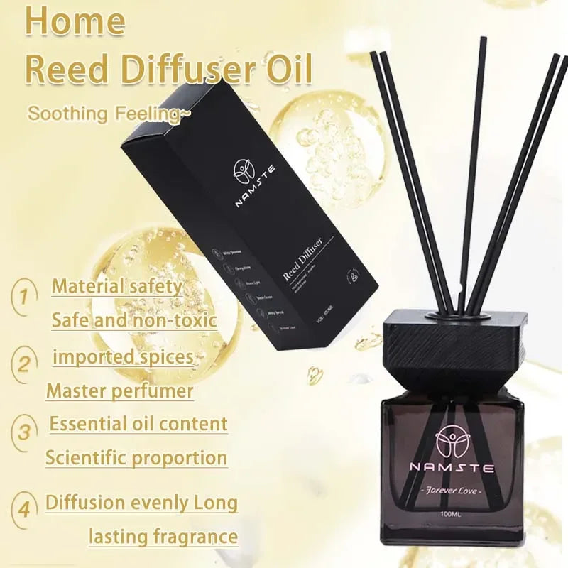 NAMSTE 100ML Fireless Reed Diffuser Oil Fragrance Replacement Stick Aroma Oil Reed Diffuser Set Scent Air Purifier For Home