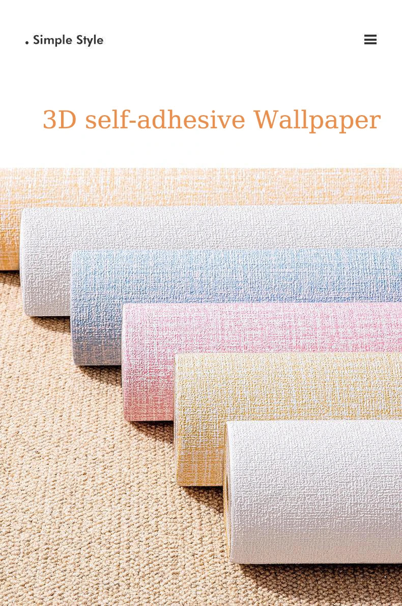 50cm Linen 3D Foam Self-adhesive PVC Solid Color Thickened Waterproof Background Wall Renovation Wallpaper Wall Stickers