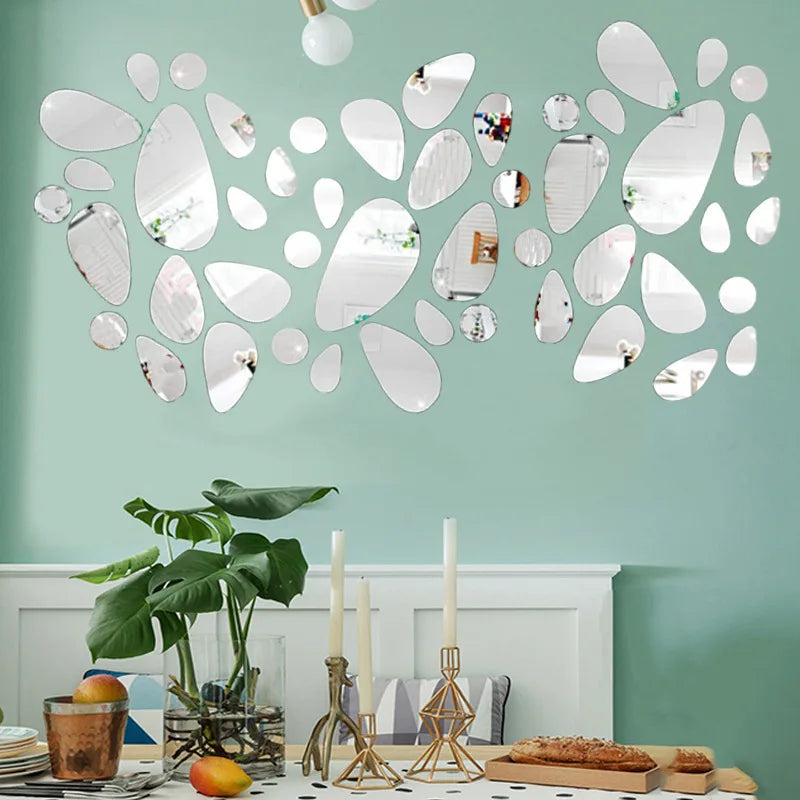 3D Mirror Wall Decals 20pcs Irregular Geometric Cobblestone shape Self-adhesive Detachable Acrylic Mirror Wall Sticker HomeDecor