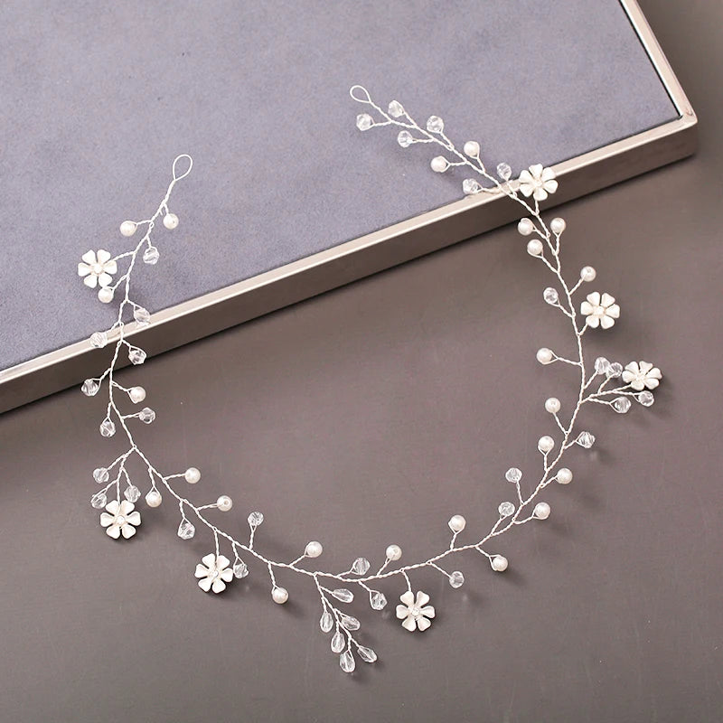 Pearl Crystal Bridal Headband Hairband Rhinestone Wedding Hair Accessories Jewelry Vine For Women Bride Tiara Headband Headpiece