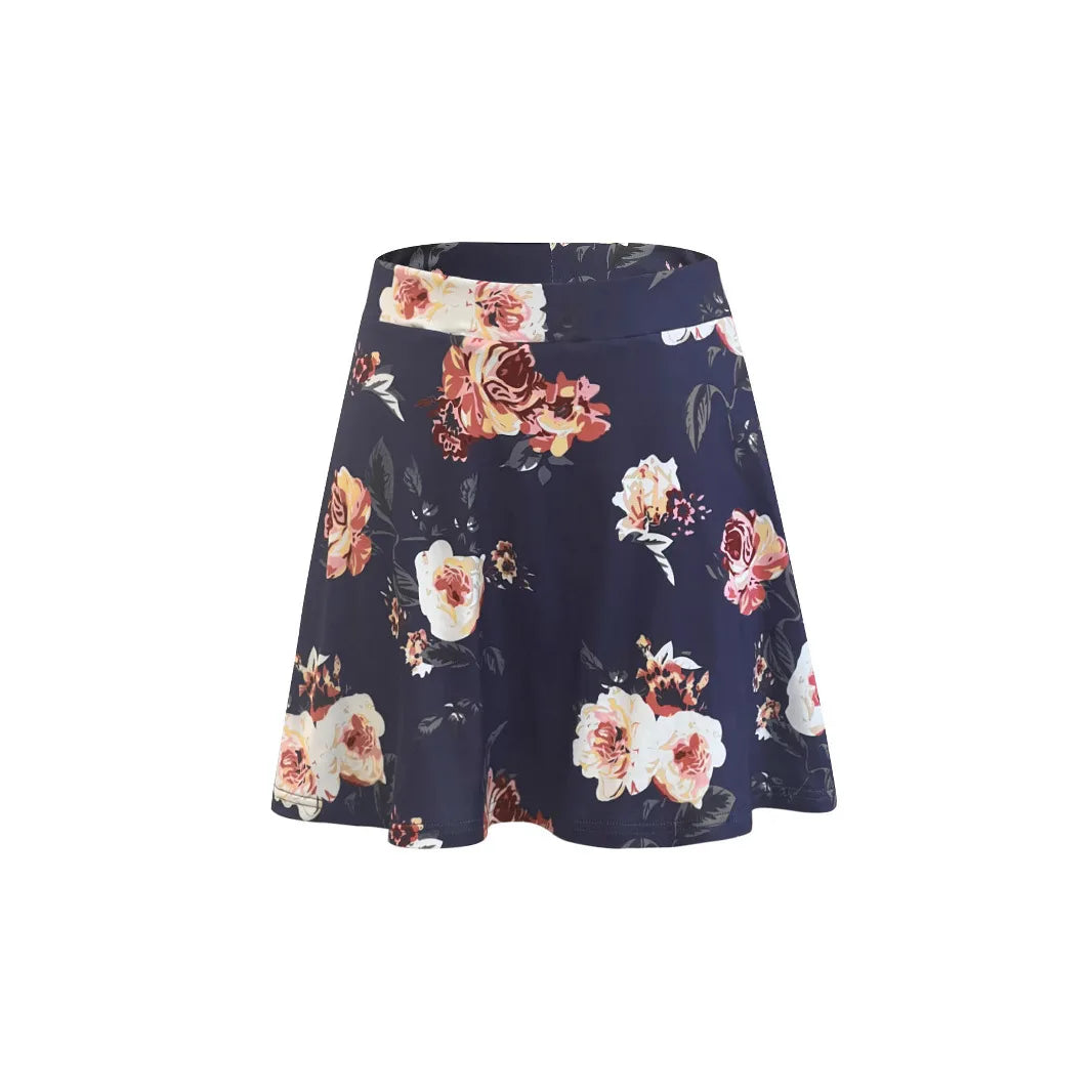 European and American cross-border floral print skirt women's summer high-waisted pleated sports skirt fake two short skirts
