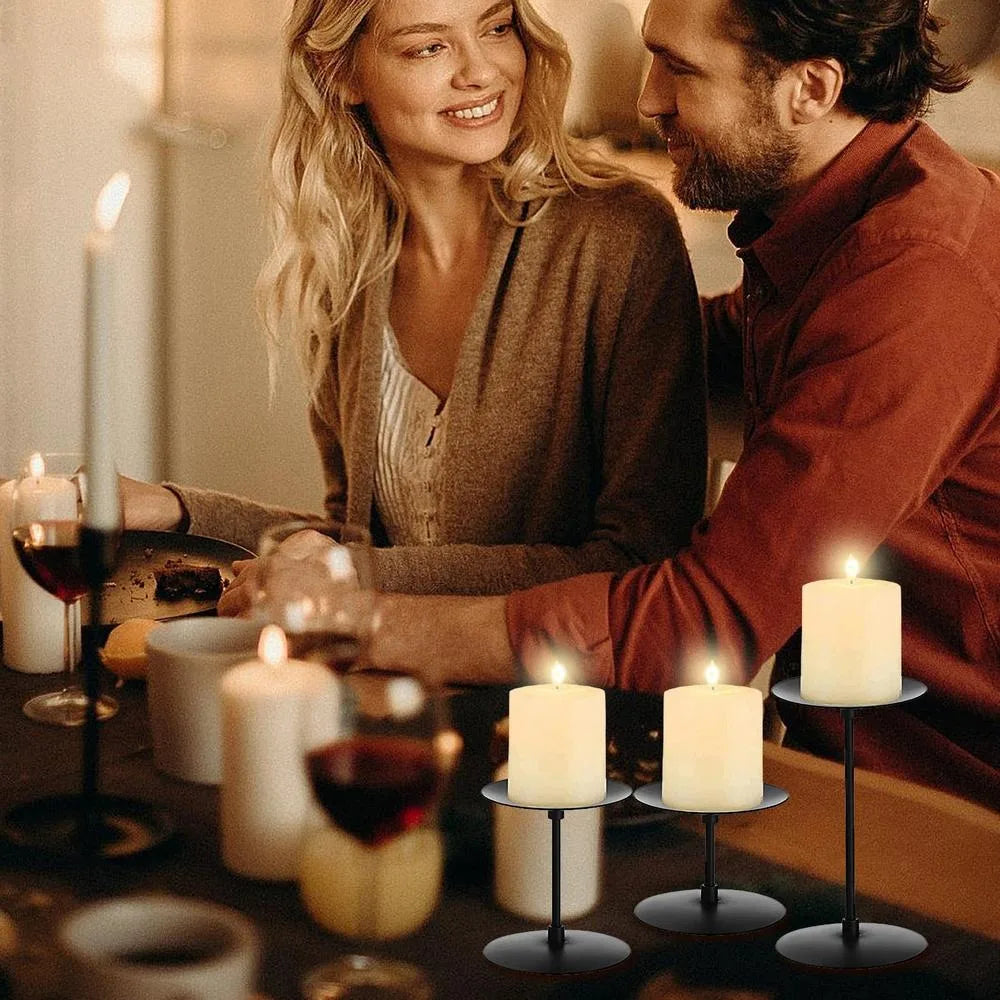 3Pcs Metal Pillar Candle Holders Wedding Candlestick Holders Black Iron Candlestick Candle Stand Table Decor