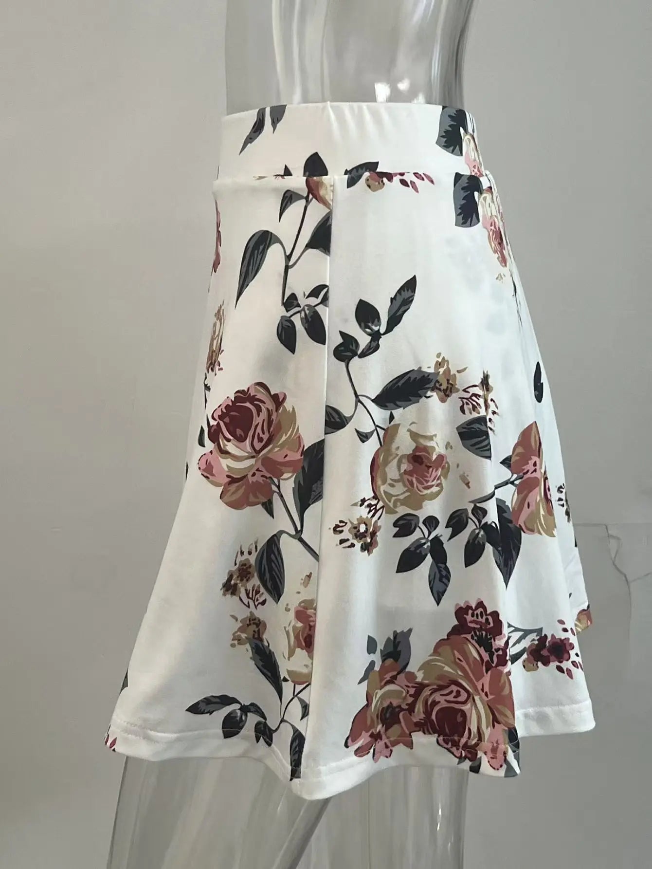 European and American cross-border floral print skirt women's summer high-waisted pleated sports skirt fake two short skirts