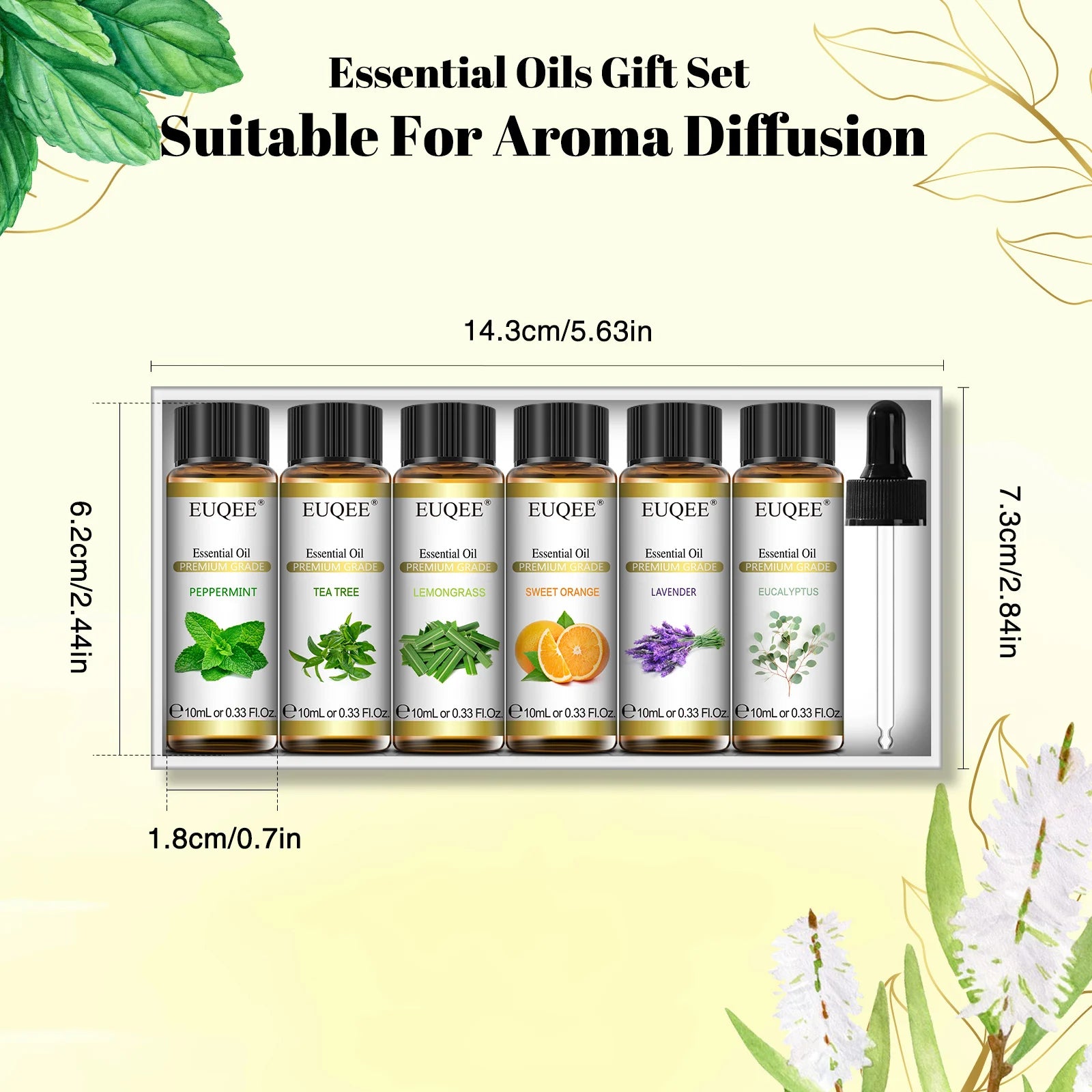 EUQEE Lavender Eucalyptus Peppermint Tea Tree Sweet Orange Lemongrass Essential Oils for Humidifier Aromatic Diffusers 6pcs/set