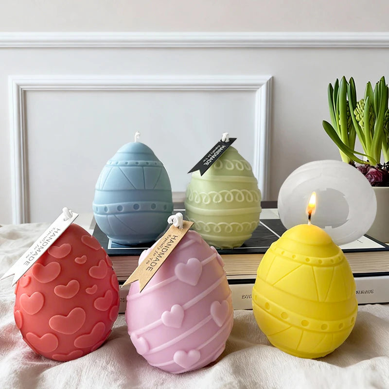 3D Easter Egg Candle Silicone Mold DIY Aromatherapy Candle Plaster Resin Ornaments Geometric Eggs Mould Easter Decor Crafts