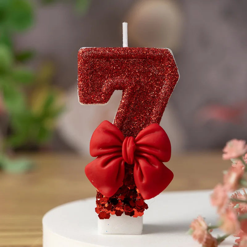 Red bow creative digital candle birthday candle cake decoration